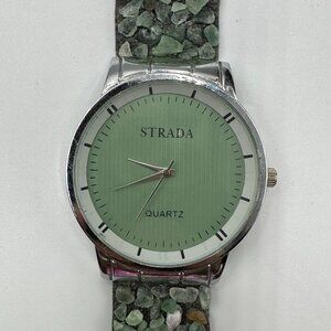 3/$30 Strada Watch Women Silver Tone Green Stone Chip Magnetic Band